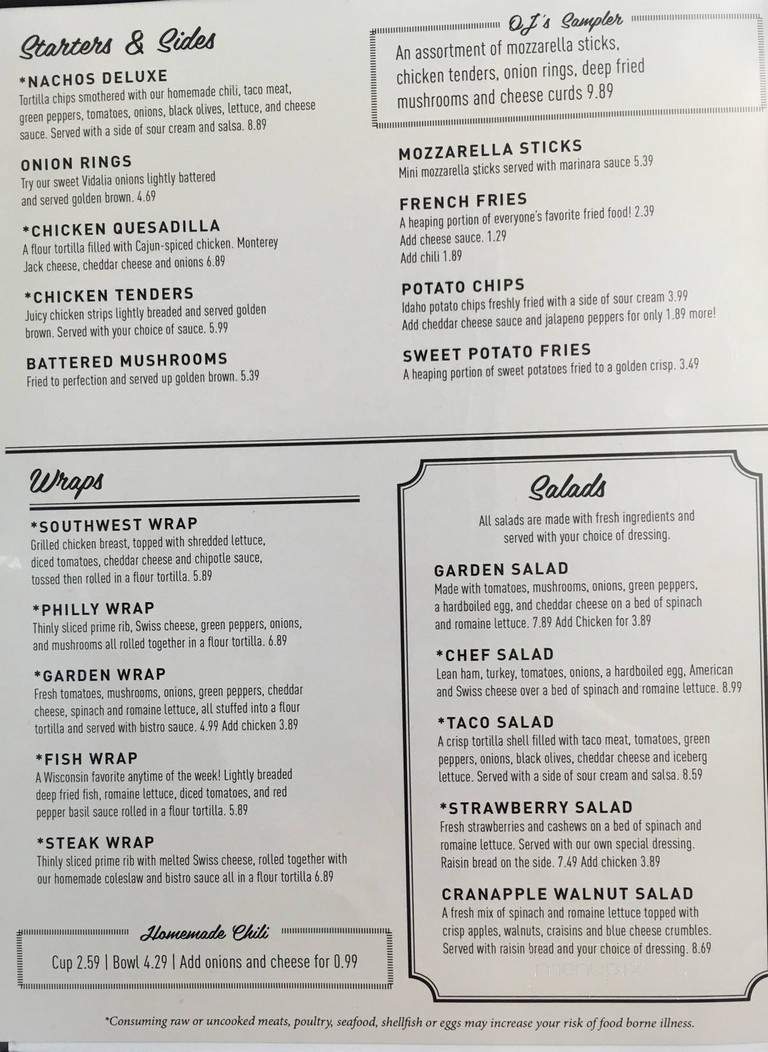O J's Midtown Restaurant - Gillett, WI menu_pic