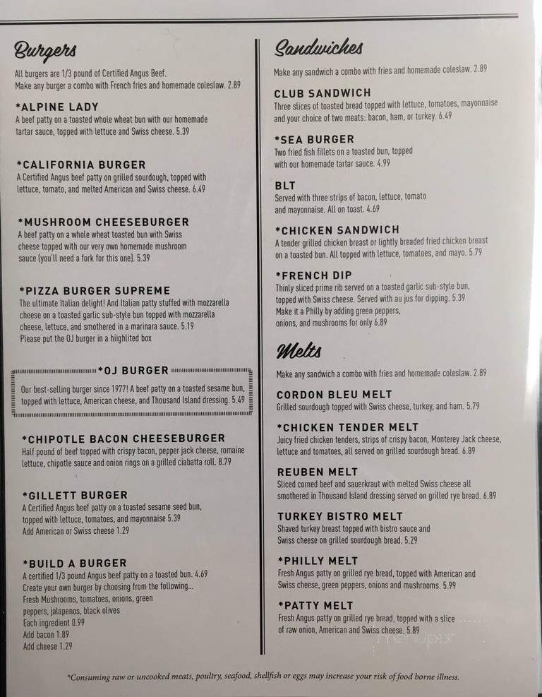 O J's Midtown Restaurant - Gillett, WI menu_pic