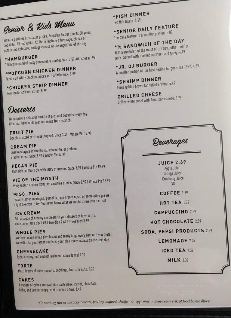 O J's Midtown Restaurant - Gillett, WI menu_pic