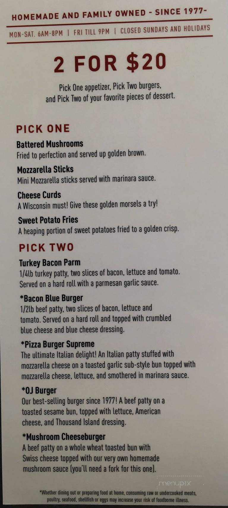O J's Midtown Restaurant - Gillett, WI menu_pic