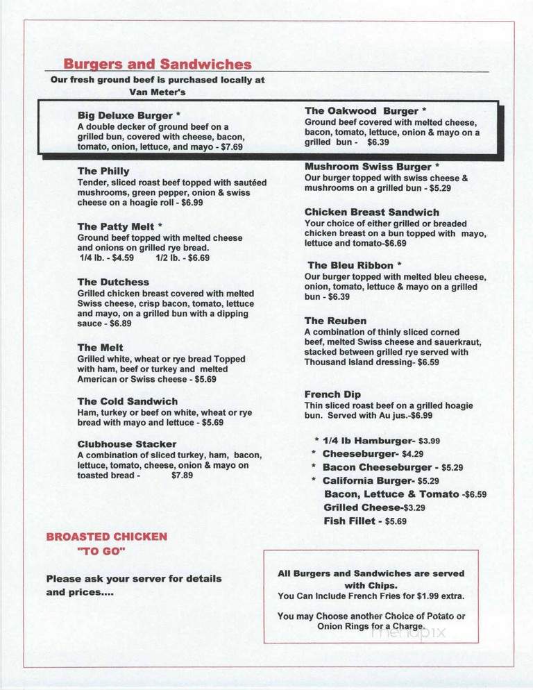 Oakwood Inn - Luck, WI menu_pic
