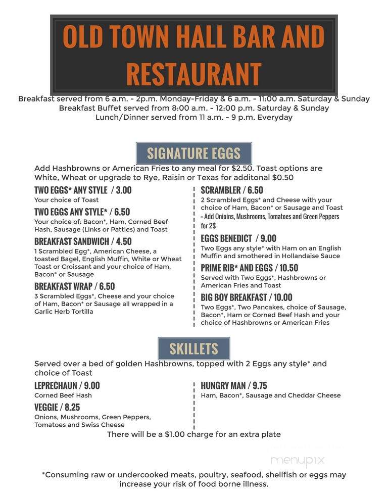Old Town Hall - Townsend, WI menu_pic