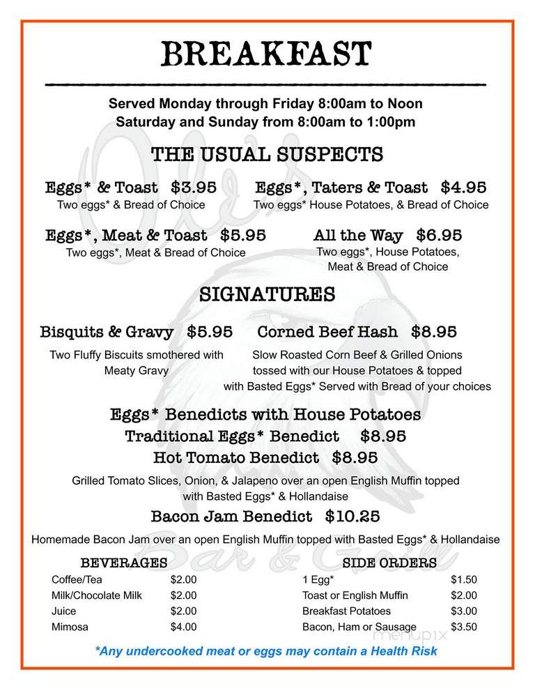 Ole's - Maiden Rock, WI menu_pic