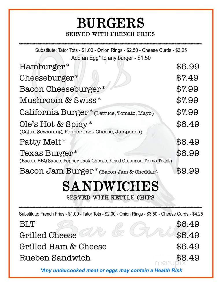 Ole's - Maiden Rock, WI menu_pic