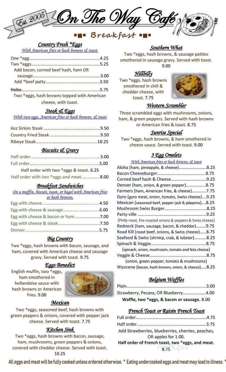 Menu Of On The Way Cafe In Pardeeville, Wi 53954