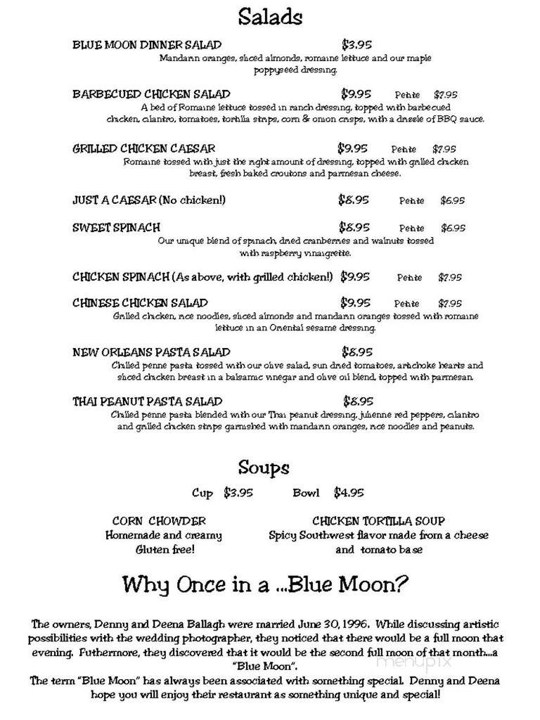 Once In A Blue Moon - Princeton, WI menu_pic
