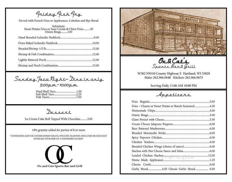Ox & Cats Sports Bar & Grill - Hartland, WI menu_pic