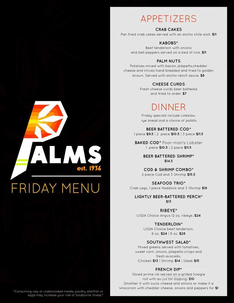 Palms Supper Club Steak House - Schofield, WI menu_pic
