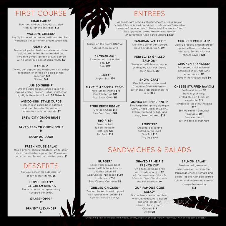 Palms Supper Club Steak House - Schofield, WI menu_pic
