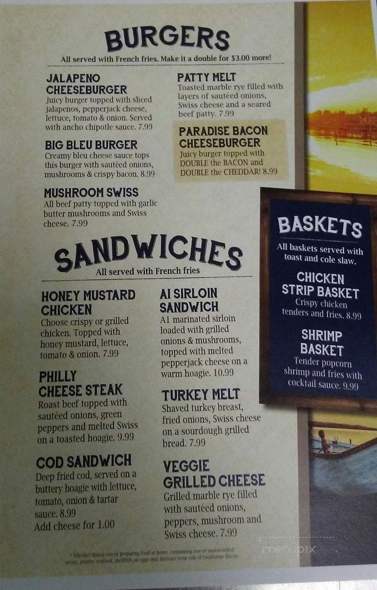 Paradise Shores Resort - Holcombe, WI menu_pic