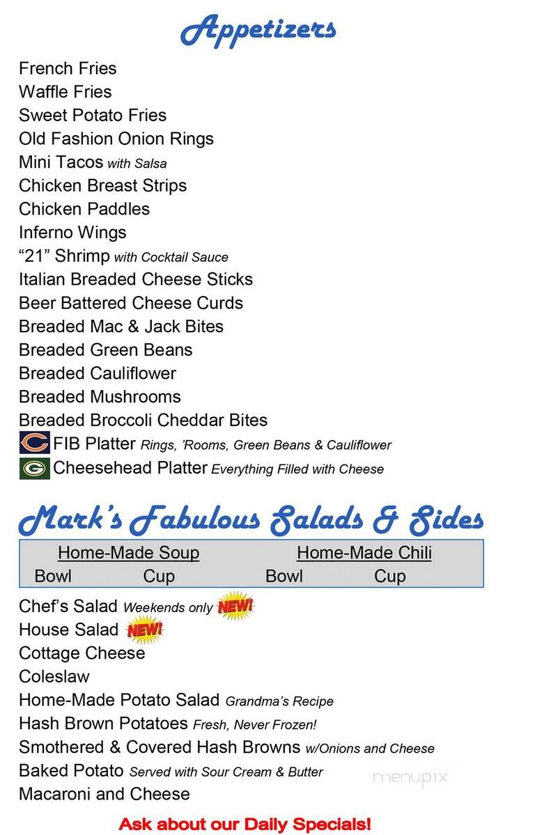 Parker Lake Lodge - Oxford, WI menu_pic