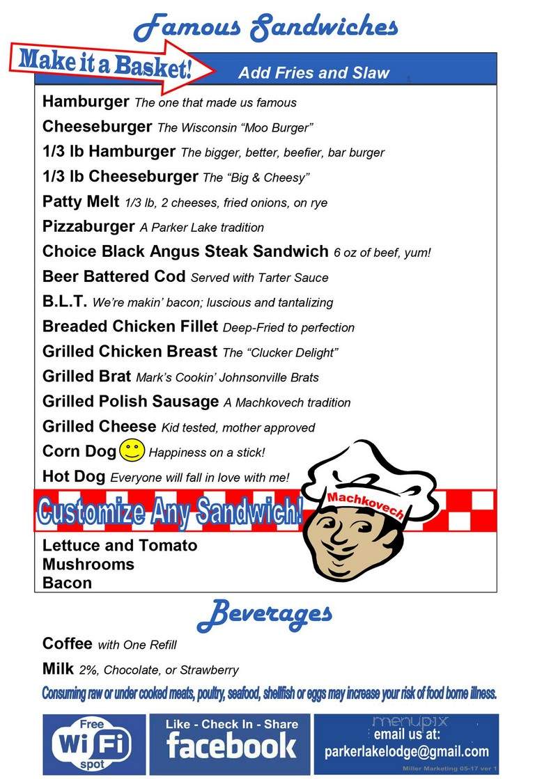 Parker Lake Lodge - Oxford, WI menu_pic