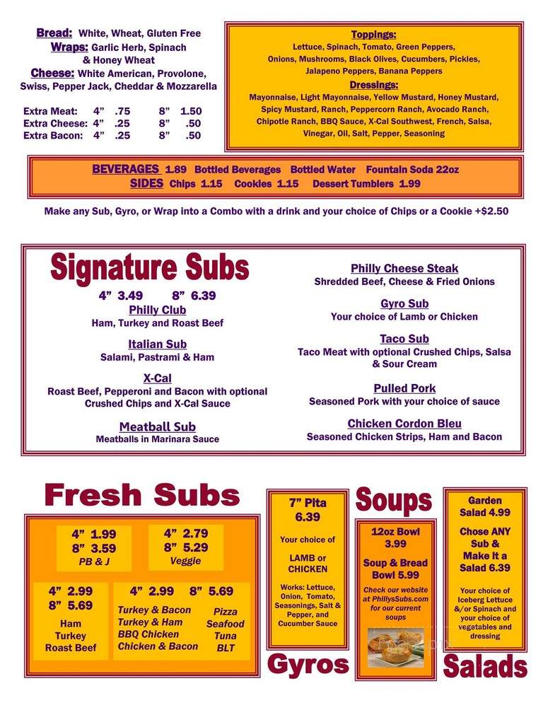 Philly's Sub & Gyros - Wausau, WI menu_pic