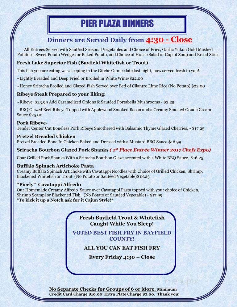 Pier Plaza Restaurant - Bayfield, WI menu_pic