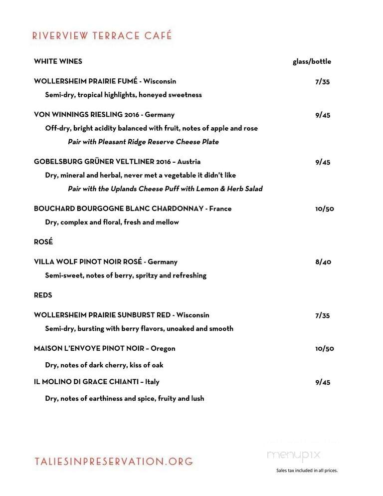 Riverview Terrace Cafe - Spring Green, WI menu_pic