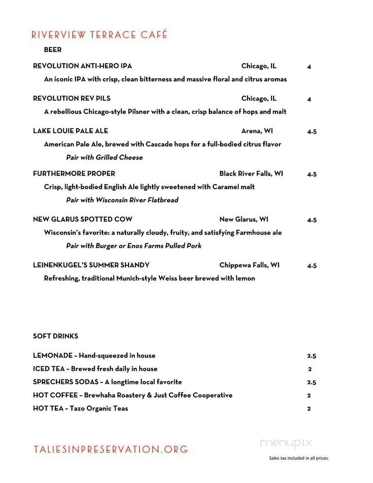 Riverview Terrace Cafe - Spring Green, WI menu_pic