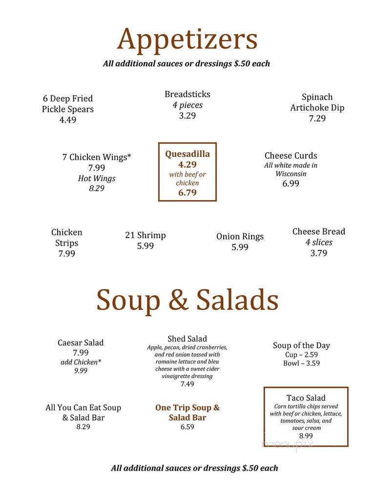 Shed - Spring Green, WI menu_pic