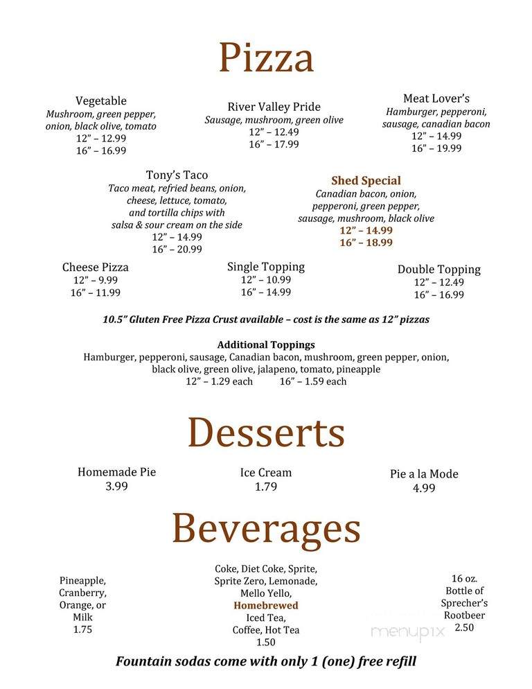 Shed - Spring Green, WI menu_pic