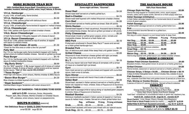 Shirl's Drive In - Kenosha, WI menu_pic