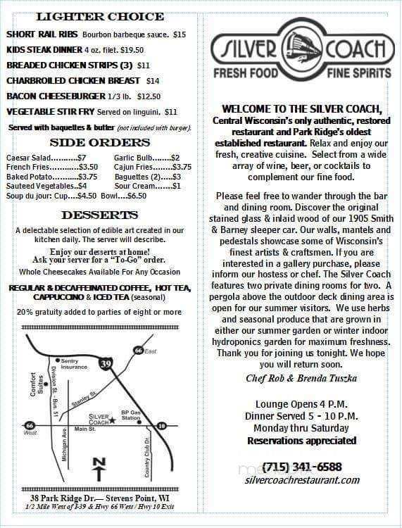 Silver Coach - Stevens Point, WI menu_pic
