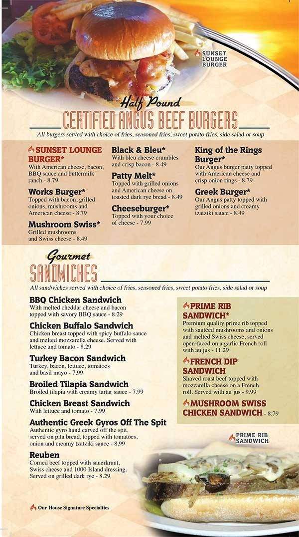 Sunset Supper Club & Lounge - Fond Du Lac, WI menu_pic