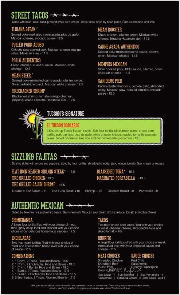 Tucson's Southwest Grill - Green Bay, WI menu_pic