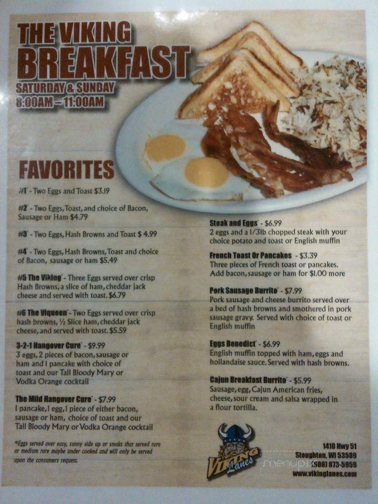 Viking Lanes - Stoughton, WI menu_pic