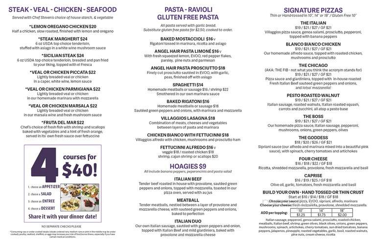 Villaggios - Fish Creek, WI menu_pic