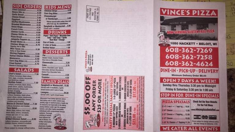 Vince Pizzaria - Beloit, WI menu_pic