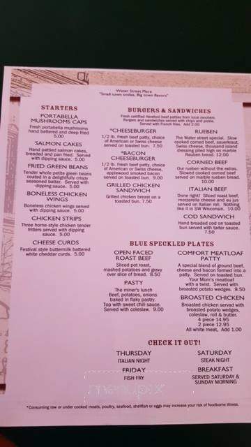 Water Street Place - Shullsburg, WI menu_pic