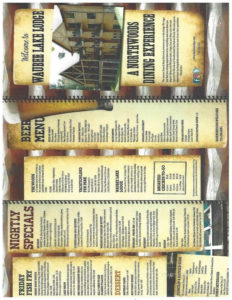 Waubee Lodge Resort Motel - Lakewood, WI menu_pic