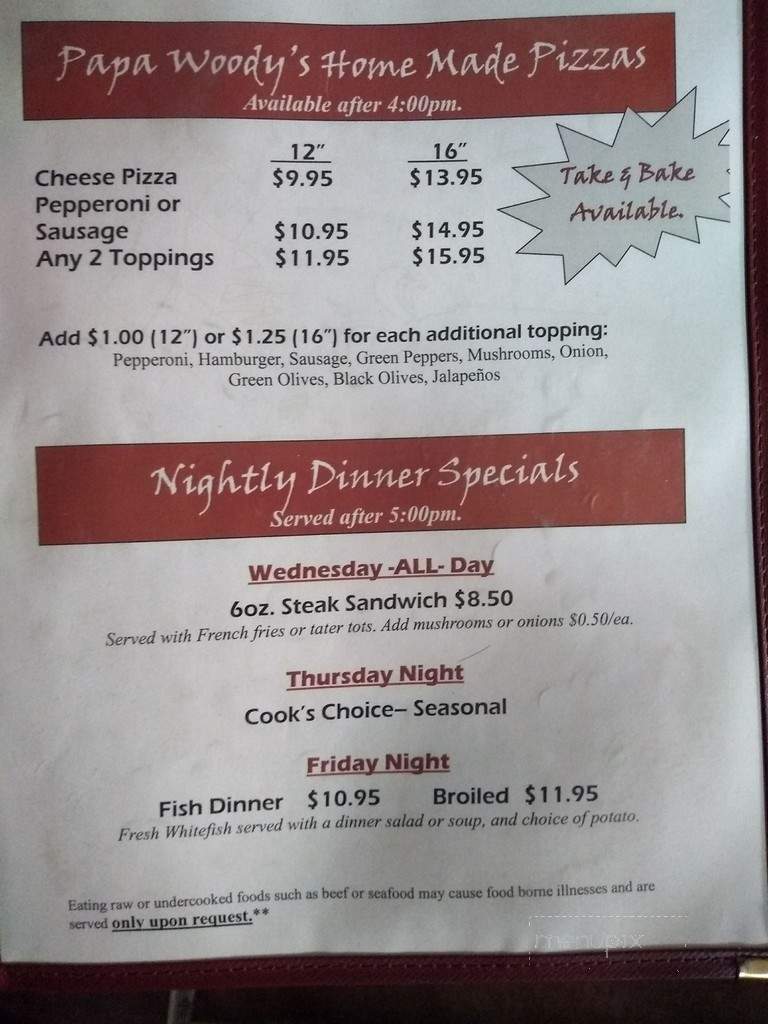 Woody's Food & Spirit - Herbster, WI menu_pic