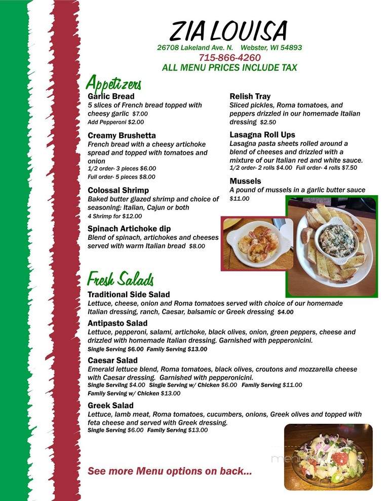 Zia Louisa - Webster, WI menu_pic