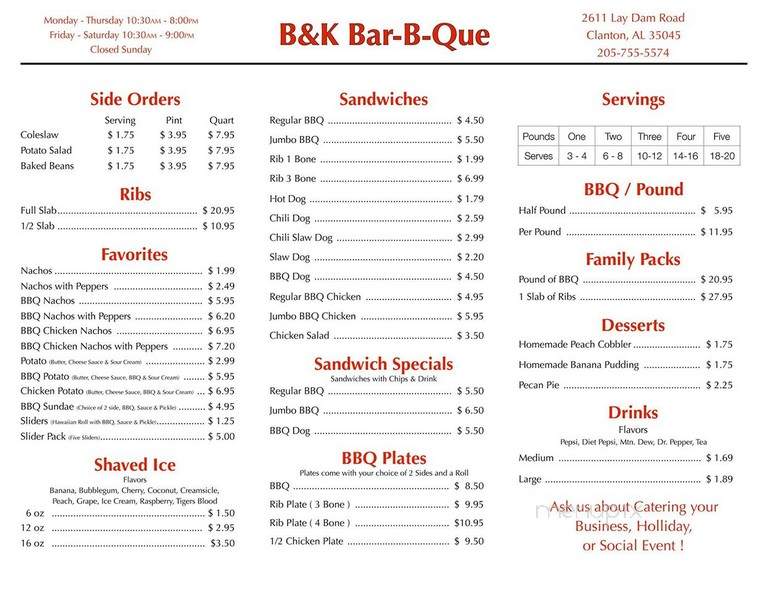 Lessie's Restaurant - Clanton, AL menu_pic