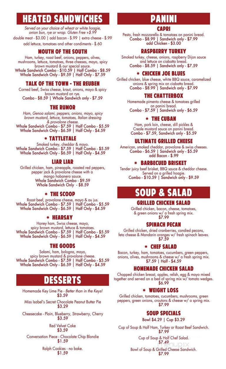 Menu of Rumors Deli in Cullman, AL 35055