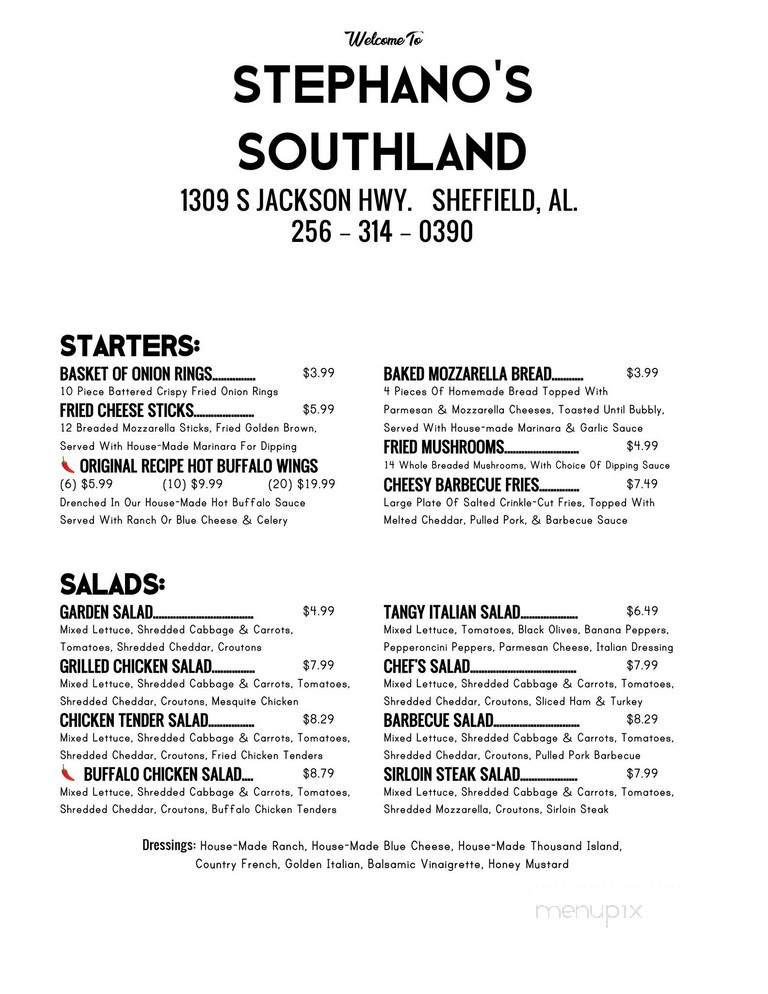 Stephano's Little Italy - Sheffield, AL menu_pic