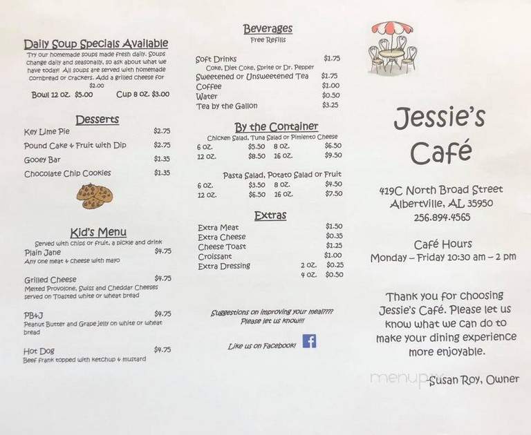 Jessie's - Albertville, AL menu_pic