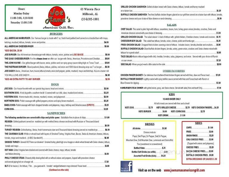 Joe Mama's - Millbrook, AL menu_pic