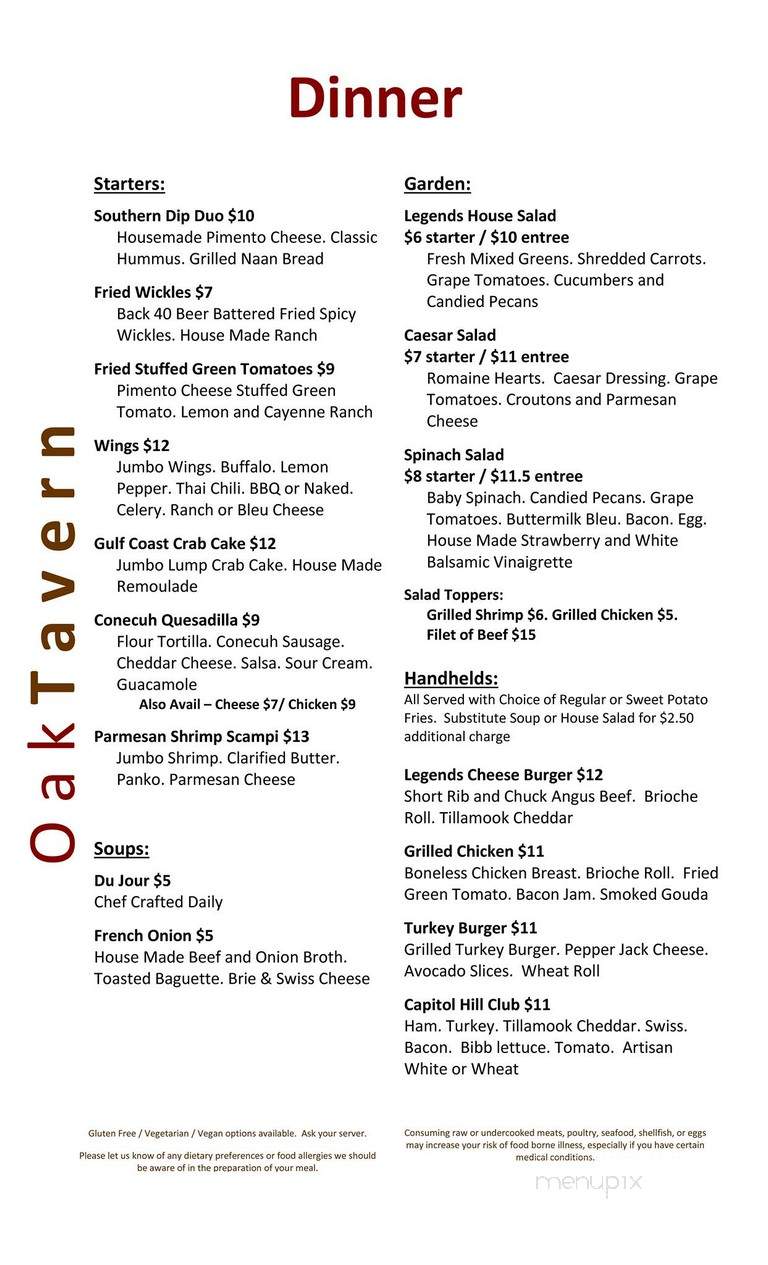 Marriott-Legends At Capitol Hl - Prattville, AL menu_pic