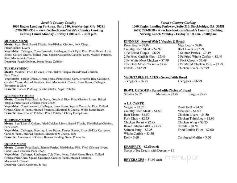 Sarah's Country Kitchen - Daleville, AL menu_pic