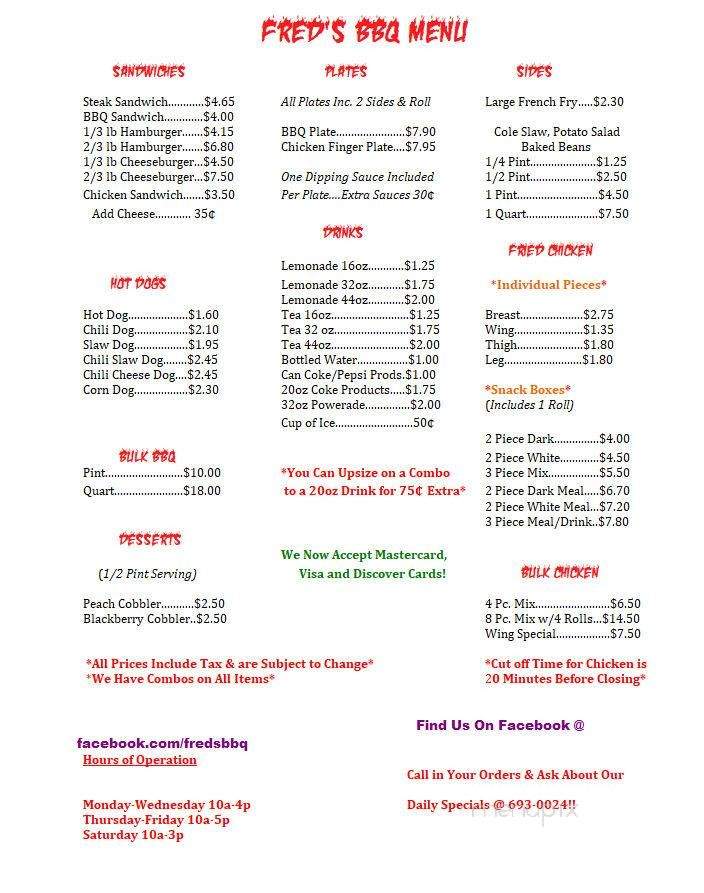 Fred's BBQ - Headland, AL menu_pic