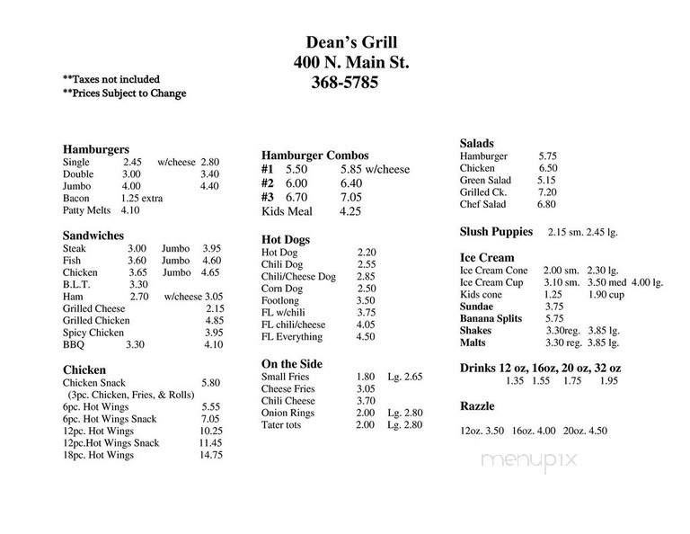 Dean's Northside Grill - Atmore, AL menu_pic