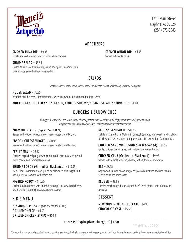 Manci Antique Club Restaurant - Daphne, AL menu_pic