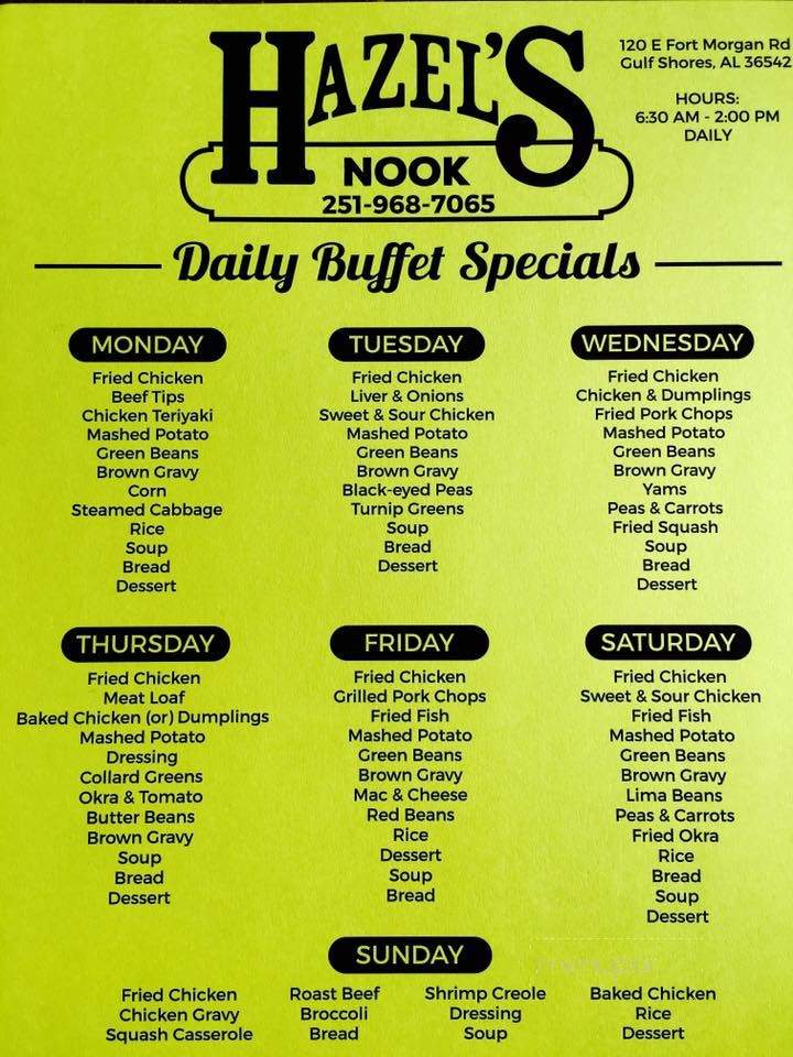 Hazel's Nook - Gulf Shores, AL menu_pic