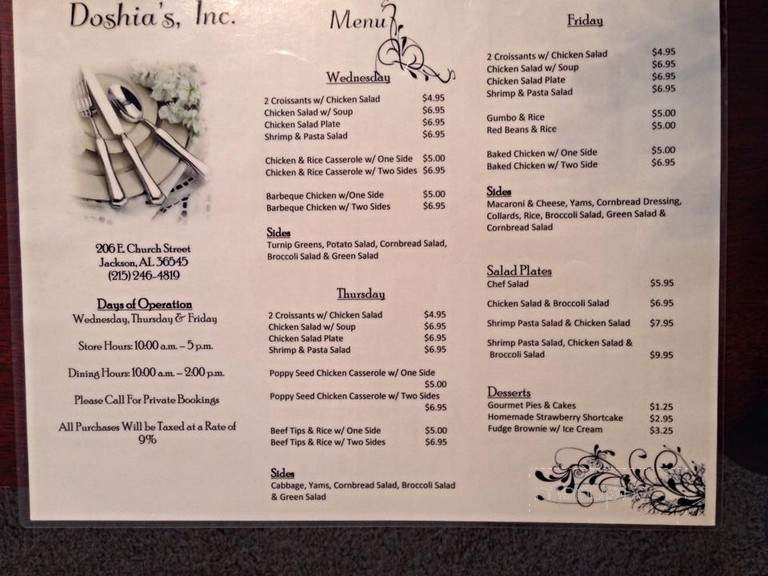 Doshia's - Jackson, AL menu_pic