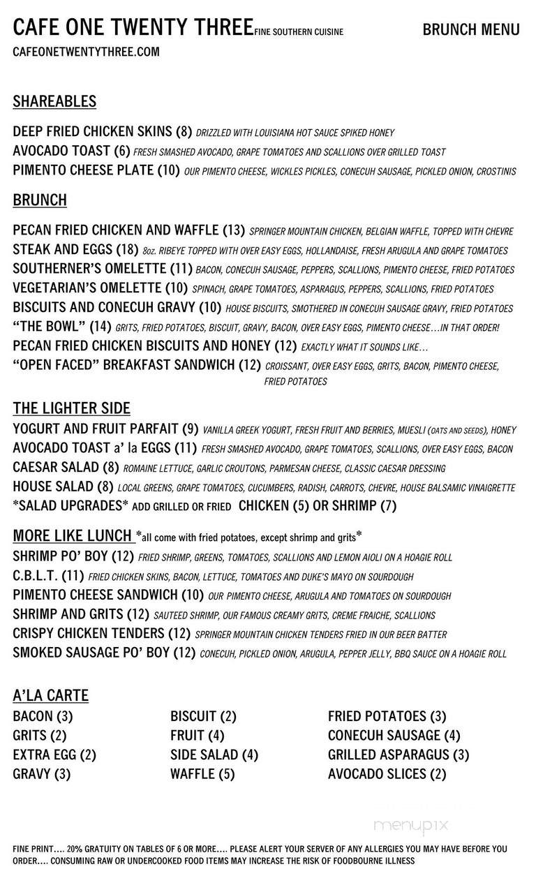 Cafe 123 - Opelika, AL menu_pic