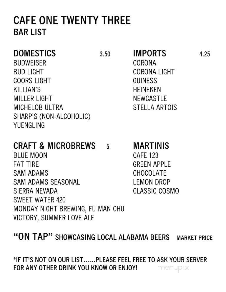 Cafe 123 - Opelika, AL menu_pic