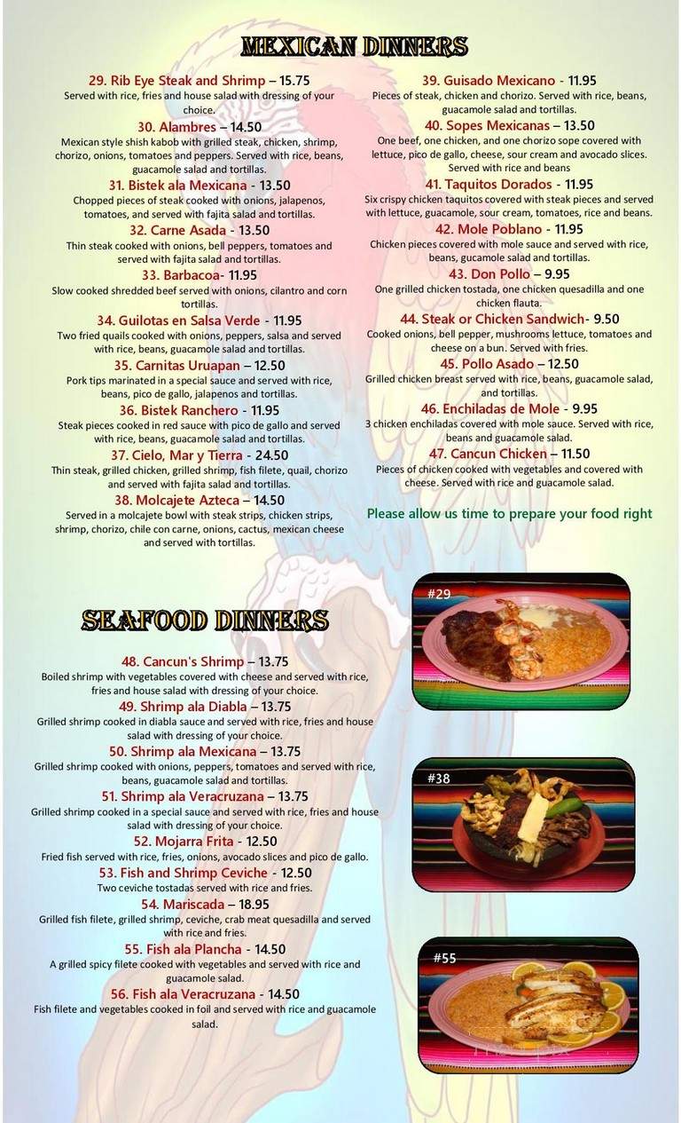 Cacuns Mexican Grill - Auburn, AL menu_pic