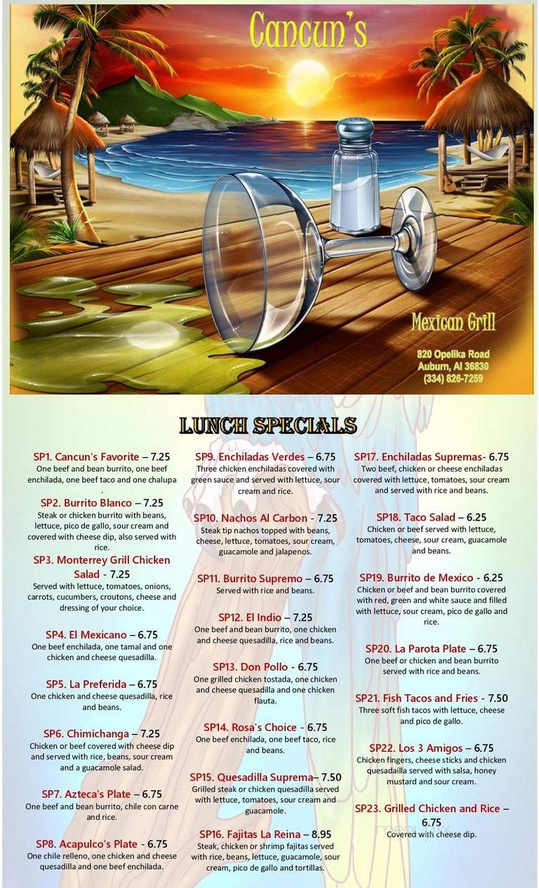 Cacuns Mexican Grill - Auburn, AL menu_pic