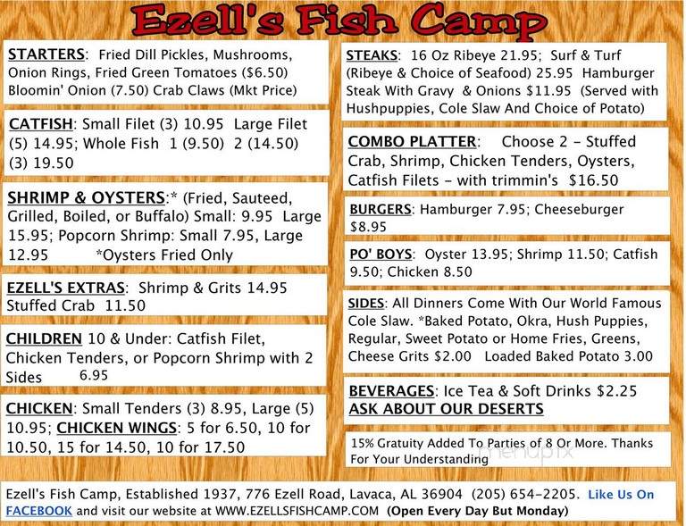 Ezells Fish Camp - Butler, AL menu_pic
